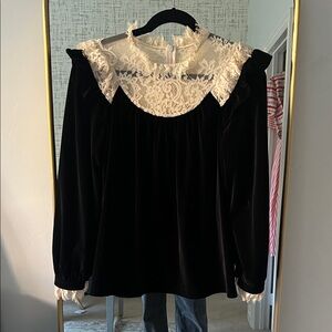 Zimmerman Elegant Black Velvet and White Lace Women's Top